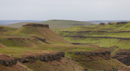 American Nature Landscape during cloudy day. Washtucna, Washington, United States. Background Panorama