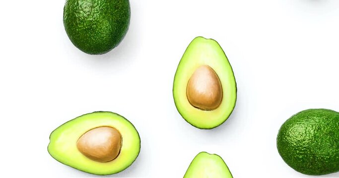 Avocado on white background. From top view. Flat lay