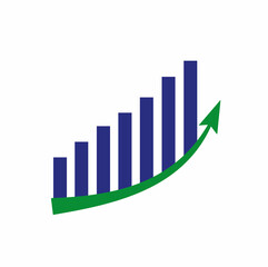 Growing graph icon, bar chart, business development concept, isolated on white background