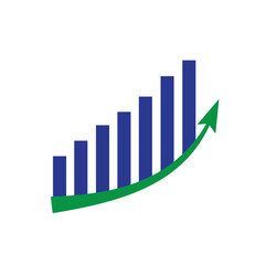 Growing graph icon, bar chart, business development concept, isolated on white background