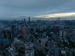 Shenzhen ,China - Circa 2022: Aerial view of beautiful landscape in downtown of shenzhen city, China