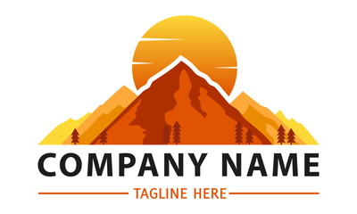 Yellow Orange Mountain and Sunset Logo Design
