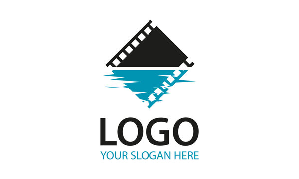 Blue and Black Film Strip Cinema on Water Logo Design