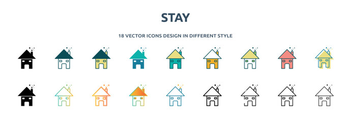 stay icon in 18 different styles such as thin line, thick line, two color, glyph, colorful, lineal color, detailed, stroke and gradient. set of stay vector for web, mobile, ui