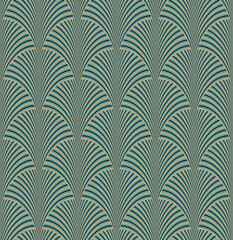 Elegant Art Deco Seamless Pattern Peacock Feather Style Seashell Shaped Endless Vector Design Luxury Rich Concept Trendy Colors