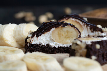 chocolate-drenched banana cake with cheese cream