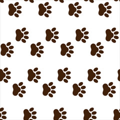 Vector animal pet footprint silhouette icon seamless pattern. Illustration isolated on white background.