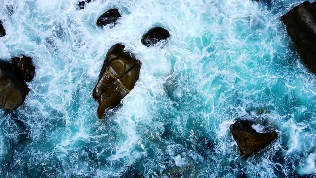 Blue ocean wave Top-down view of drone Slow motion X0.5