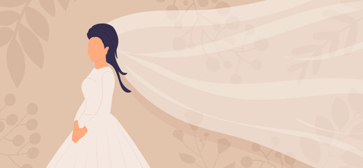 wedding card with bride in flat style, isolated, vector