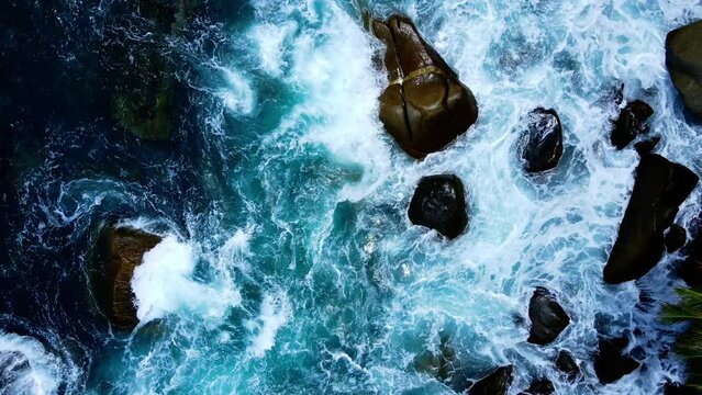 Blue ocean wave Top-down view of drone Slow motion X0.5