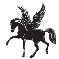 silhouette black pegasus on a white background isolated, vector