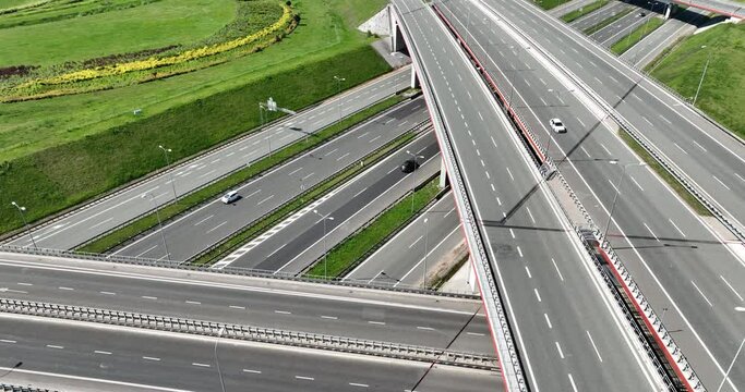 Gliwice, Poland. Highway Aerial View. Overpass and bridge from above. Gliwice, Silesia, Poland. Transportation bird's-eye view.