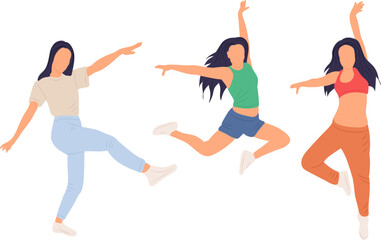 jumping woman in flat style, isolated, vector