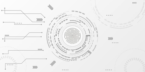 Vector circuit board and circle fingerprint communication concept on gray background for technology background. Grey white Abstract technology background. technology elements Hi-tech communication 