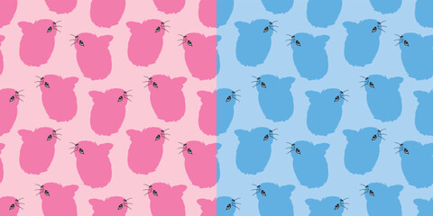 Set of seamless vector pattern with cute rabbits. Pink rabbits on a pink background and blue rabbits on a blue background. Stylish template for trendy prints.