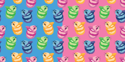 Set of seamless vector pattern with colorful cute rabbits. Stylish template for trendy prints.