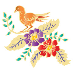 Bird and floral doodle ornament illustration