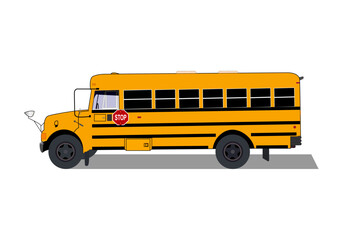 Icono de autobús o bus escolar amarillo americano. La vuelta al cole - obrazy, fototapety, plakaty