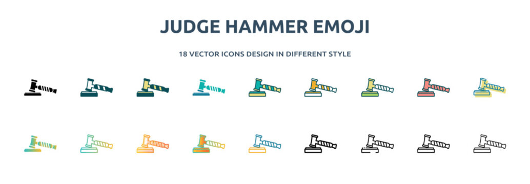 judge hammer emoji icon in 18 different styles such as thin line, thick line, two color, glyph, colorful, lineal color, detailed, stroke and gradient. set of judge hammer emoji vector for web,