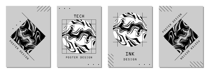 Set of abstract posters in cyberpunk style for your banner, flyer or business card. Modern, trendy colors, minimalism art.