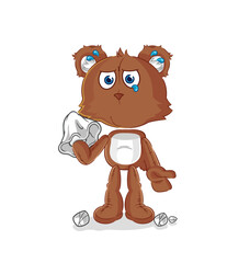 bear cry with a tissue. cartoon mascot vector