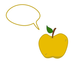 A juicy fruit of a yellow apple with talking bubble