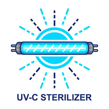 UV light disinfection sterilizer lamp, UVC antibacterial quartz bulb icon. Ultraviolet sanitizing sterilization ray. Electric blue beam disinfect from microbe, virus. Hospital sanitary hygiene. Vector
