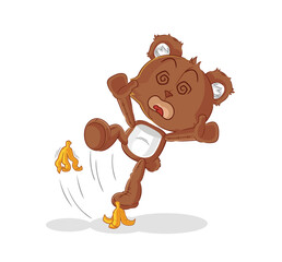 bear slipped on banana. cartoon mascot vector