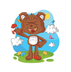bear pick flowers in spring. character vector