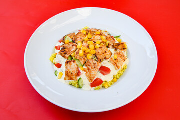 Traditional delicious Turkish food; Turkish style rice pilaf (Turkish name; Arpa sehriyeli. tavuklu, kuru fasulyeli, kavurmali pirinc pilavi)