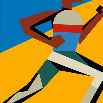 abstract line graphic of jogger body. Dark skinned athlete Running. 