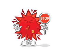 red cloth holding stop sign. cartoon mascot vector