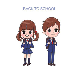 Illustration of isolated boy and girl in Japanese school uniform