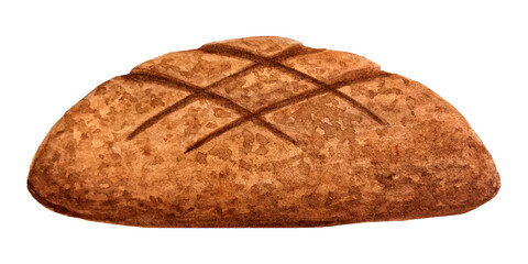 Watercolor illustration of bread. Hand-drawing icon of pastries or bakery products. Transparent background