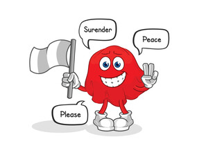 red cloth hold surrender flag mascot. cartoon vector