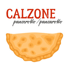 Simple modern flat pizza calzone illustration. Traditional Italian closed pizza