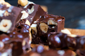 homemade chocolate with lots of hazelnuts