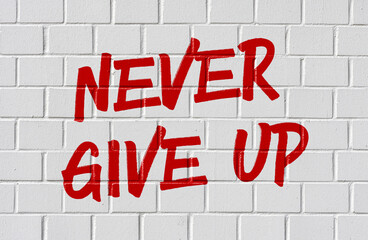  Graffiti on a brick wall - Never give up