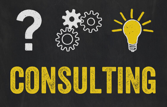 Naklejki Question Mark, Gears, Light Bulb Concept - Consulting
