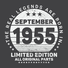 The Real Legends Are Born In September 1955, Birthday gifts for women or men, Vintage birthday shirts for wives or husbands, anniversary T-shirts for sisters or brother