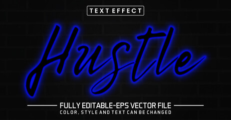 Glowing Hustle neon light, Editable Graphic Style text effect