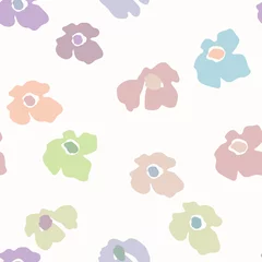 Fotobehang Seamless floral pattern with roses based on traditional folk art ornaments. Colorful flowers on white background. Doodle style. Vector illustration. Design for fabric, textile, paper © Alla