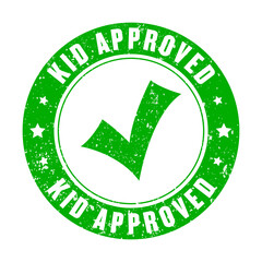 Kid approved green round stamp on white background