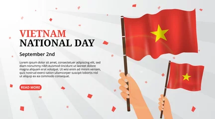 Foto op Canvas Vietnam national day background with a hand holding waving flag © Edoas