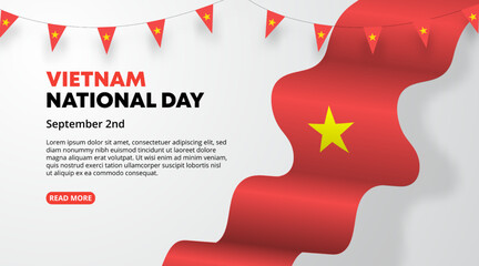 Vietnam national day background with a waving flag and flag decoration