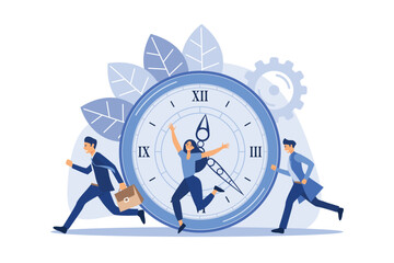 office workers are studying the infographic, the analysis of the evolutionary scale vector. flat design modern illustration