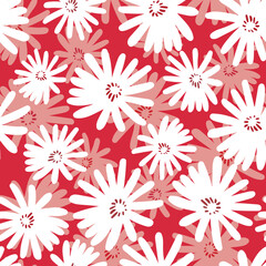 Seamless floral pattern based on traditional folk art ornaments. Colorful flowers on color background. Scandinavian style. Sweden nordic style. Vector illustration. Simple minimalistic pattern