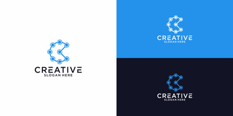 Abstract Initial Letter C and fingerprint Logo. blue color isolated on White and black Background. Usable for Business and Branding Logos. Flat Vector Logo Design Template Element.