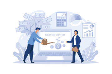 Financial advisor or financier online service or platform. FLAT VECTOR ILLUSTRATION