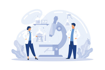 Medical tests template. chemical laboratory analysis. laboratory analysis concept. woman laboratory assistance with microscope, medical office or laboratory
